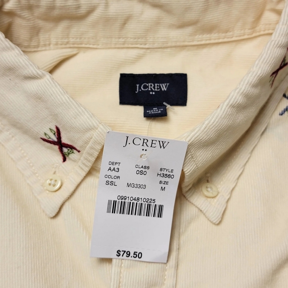 J. Crew Fine-Wale Corduroy Cream Motif Shirt - Picture 5 of 9